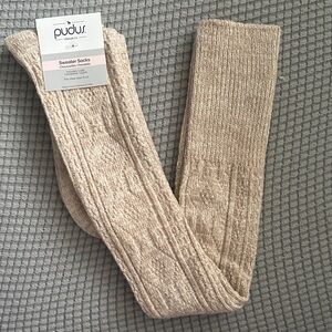 Pudus Women's Knee High Sweater Socks - Tan